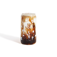 Mushroom Glass featuring creamy white foam swirled into dark coffee drink in a clear glass with artistic dope branding
