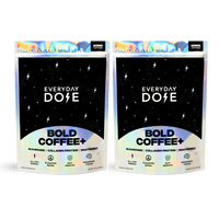 60-Servings Coffee+ Medium Roast bold coffee with mushrooms, collagen protein, nootropics for energy and focus, two packs shown.