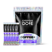 Everyday Dose coffee pouch with five individual sachets labeled mild roast, shown on a black background