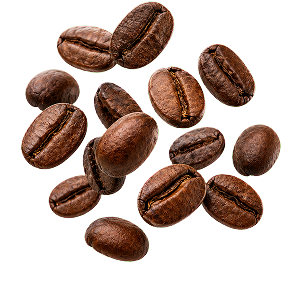 Close-up of Arabica coffee beans showcasing roasted whole beans and textured surface on transparent background