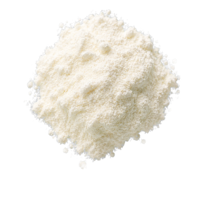 Top-down view of Collagen Peptides showing a small mound of fine white powder on a white background