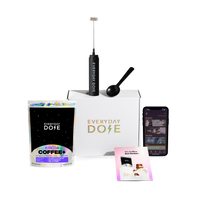 Everyday Dose 30 servings package with Coffee+, frother, scoop, brochure, and app on white background gallery position 1