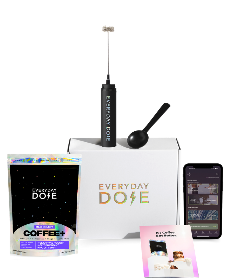 30 servings Coffee+ with frother, scoop, starter box, app displaying guided routines in gallery position 1