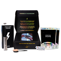 60 Servings of Coffee Starter Kit with mushroom coffee packets, gunmetal dose spoon and USB rechargeable frother in black box