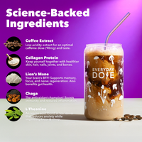 30-Servings Coffee+ Medium Roast with coffee extract, collagen protein, lion’s mane, chaga, and L-Theanine ingredients.
